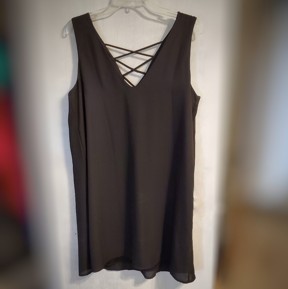 Black Sleveless Shift Dress Criss Cross Front